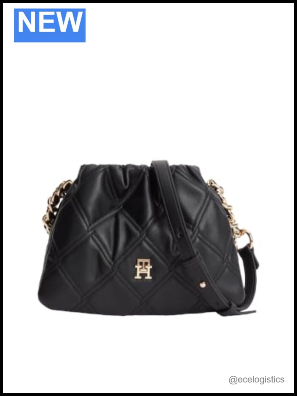 Lightweight Quilted Crossbody Bag with Adjustable Chain Strap, Polyurethane,